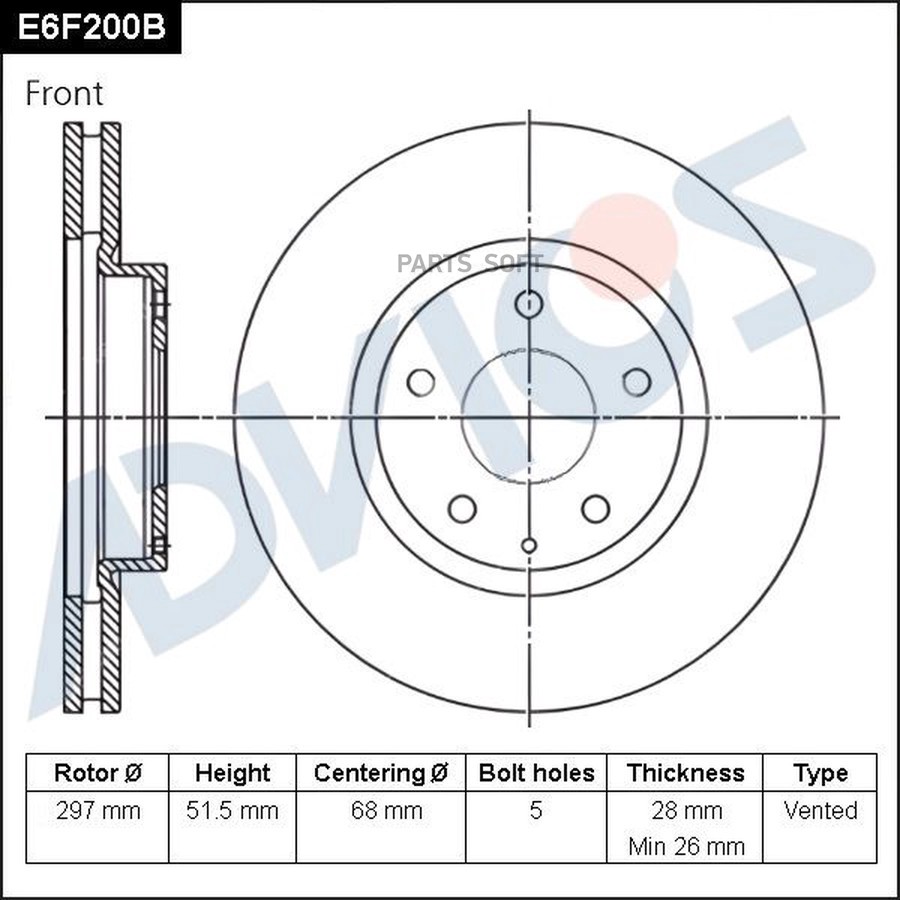 Диск тормозной передний ADVICS E6F200B - ADVICS None None
